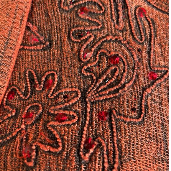 Vintage Flashback Embroidered Copper Jacket 3X Boho Crochet Hem Sequin Details - Picture 12 of 13